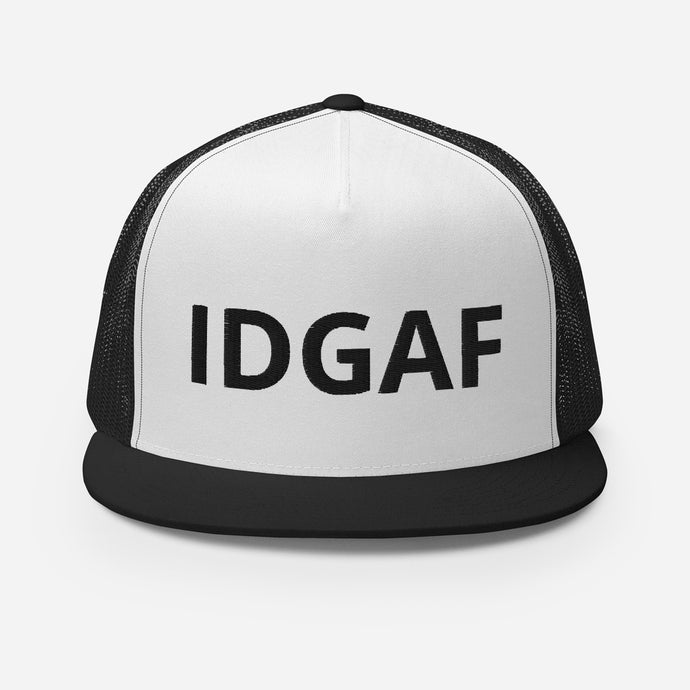 IDGAF Retro Trucker Hat [black embroidery]