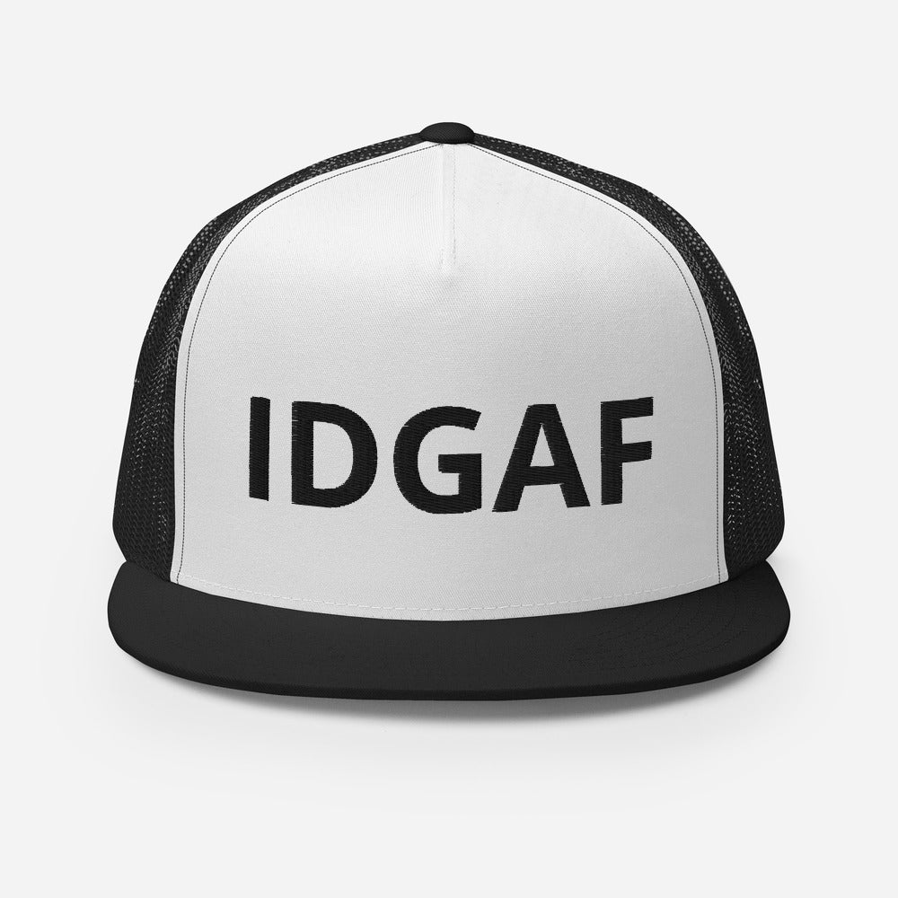 IDGAF Retro Trucker Hat [black embroidery]