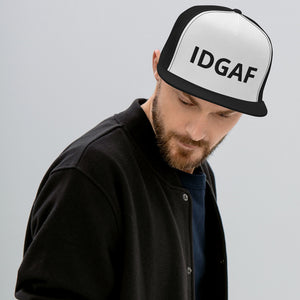 IDGAF Retro Trucker Hat [black embroidery]