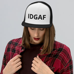 IDGAF Retro Trucker Hat [black embroidery]