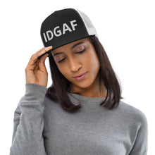 Load image into Gallery viewer, IDGAF Retro Trucker Hat [white embroidery]