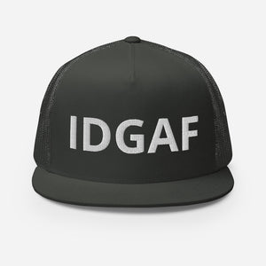 IDGAF Retro Trucker Hat [white embroidery]