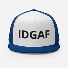 Load image into Gallery viewer, IDGAF Retro Trucker Hat [black embroidery]