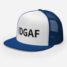 Load image into Gallery viewer, IDGAF Retro Trucker Hat [black embroidery]