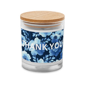 Thank You Blue Floral Glass Candle