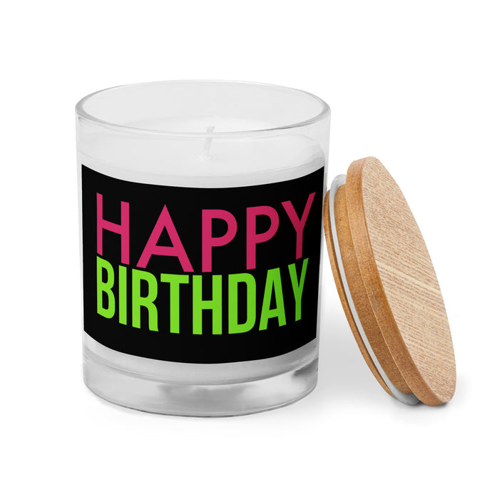 Happy Birthday Pink & Green Glass Candle