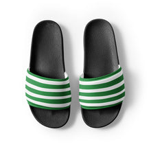 Load image into Gallery viewer, Green and White Striped Men’s Slides