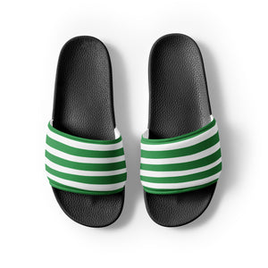 Green and White Striped Men’s Slides