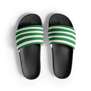 Green and White Striped Men’s Slides