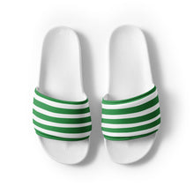 Load image into Gallery viewer, Green and White Striped Men’s Slides