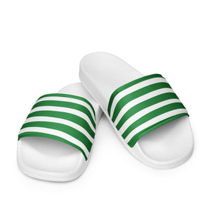 Green and White Striped Men’s Slides