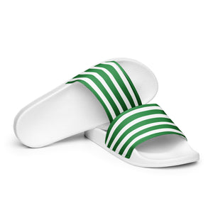 Green and White Striped Men’s Slides