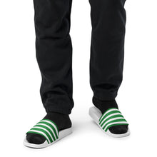 Load image into Gallery viewer, Green and White Striped Men’s Slides