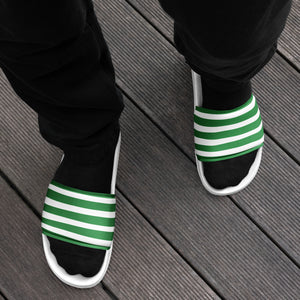 Green and White Striped Men’s Slides