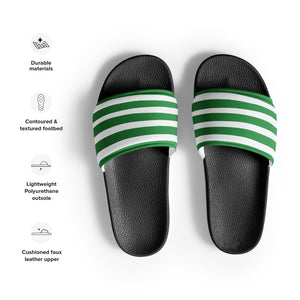 Green and White Striped Men’s Slides