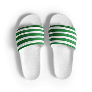 Green and White Striped Men’s Slides