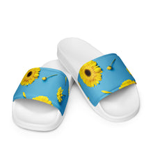 Load image into Gallery viewer, Sunflower on Cotton Candy Blue Men’s Slides