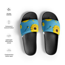 Load image into Gallery viewer, Sunflower on Cotton Candy Blue Men’s Slides