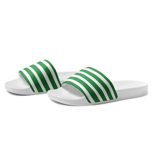 Green and White Striped Men’s Slides