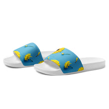 Load image into Gallery viewer, Sunflower on Cotton Candy Blue Men’s Slides