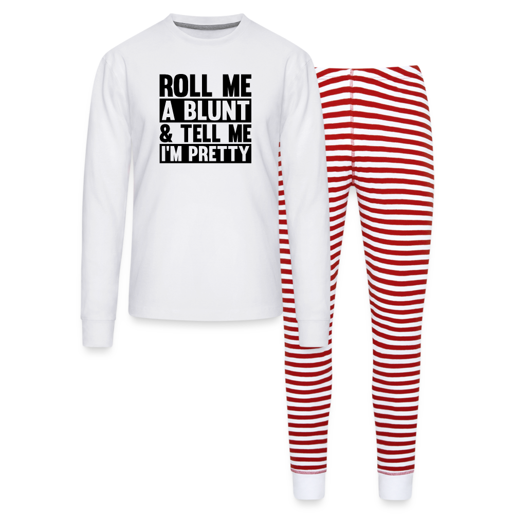 Roll Me A Blunt Unisex Pajama Set - white/red stripe