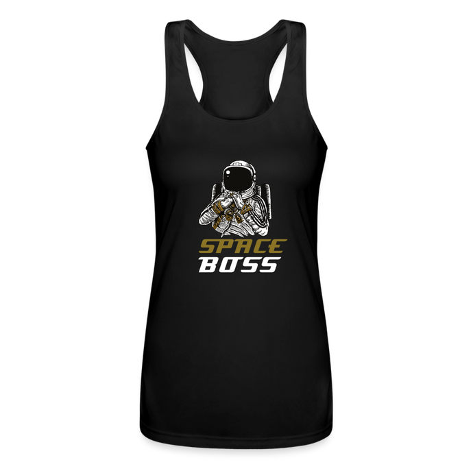 Space Boss Feminine Cut Performance Racerback Tank Top - black