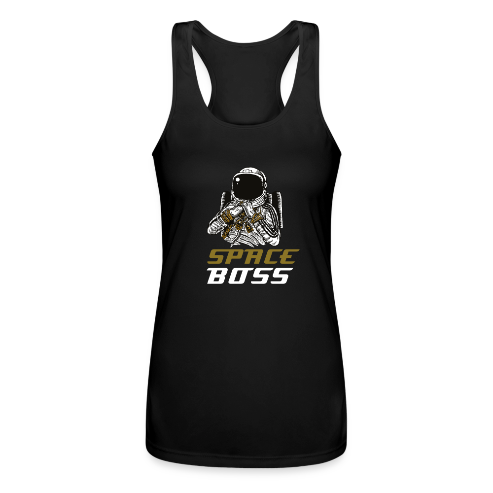 Space Boss Feminine Cut Performance Racerback Tank Top - black