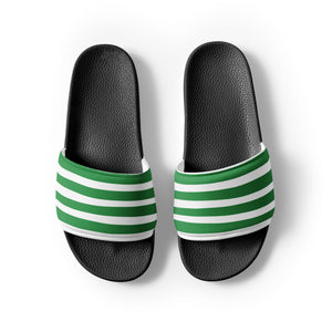 Green & White Striped Women's Slides