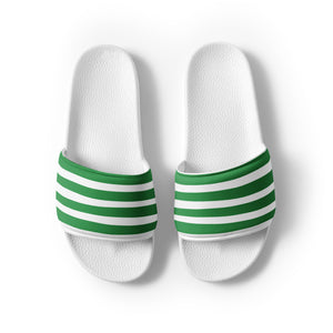 Green & White Striped Women's Slides