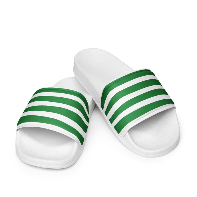 Green & White Striped Women's Slides