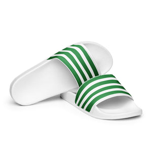 Green & White Striped Women's Slides